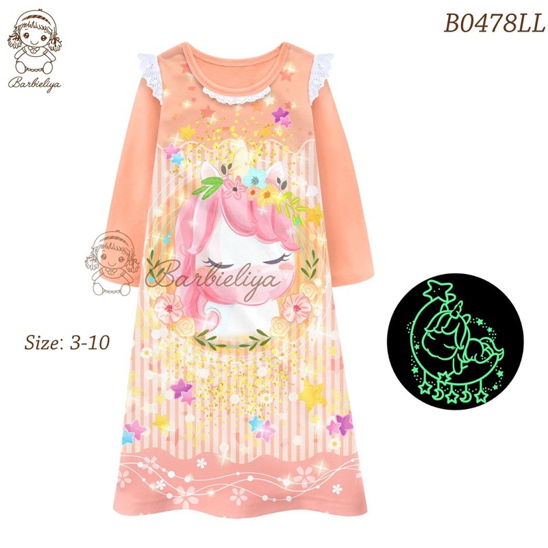 CLEARANCE Barbieliya B0478LL Unicorn Glow In The Dark Princess Dress (3/4/8y)