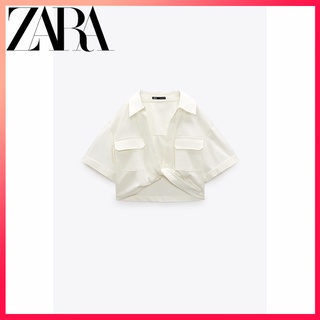 Zara เสื้อครอป ผ้าลินิน ยืดหยุ่น สีขาว แฟชั่นฤดูร้อน สําหรับผู้หญิง