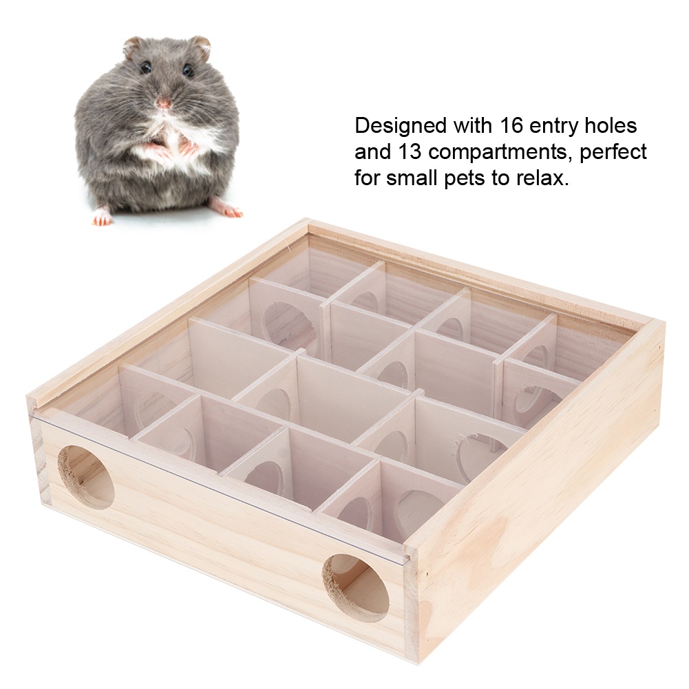 Hamster Maze Mouse Mice Natural Wood Interactive Intelligent Pet Toy with Acrylic Glass