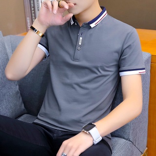 เสื้อเชิ้ตโปโลแฟชั่นสําหรับผู้ชายแขนสั้นทรงสลิมสไตล์เกาหลี