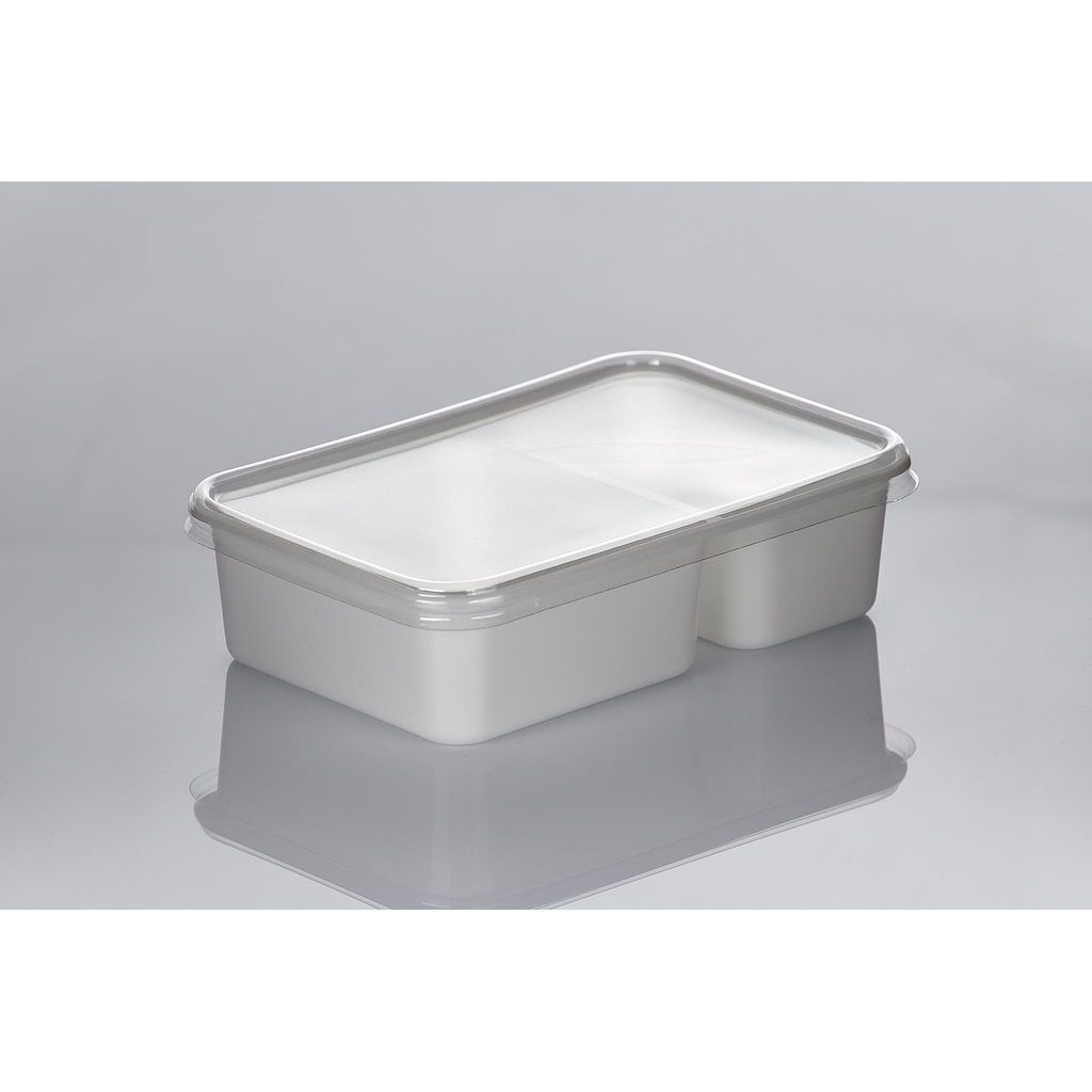 (แพ็ค 25 ชิ้น) V250-2W-PETกล่องใส่อาหาร2ช่องขาว+ฝาPET