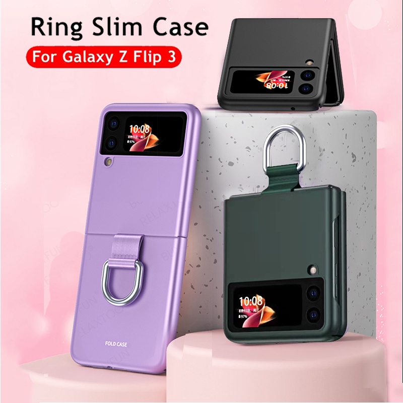 สําหรับ Samsung Galaxy Z Flip6 Flip 6 5 4 3 5G ZFlip6 กรณีแหวนนิ้ว Ultra Thin Matte ผู้ถือขาตั้งฝาครอบกันกระแทก