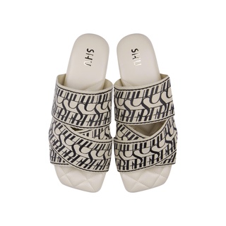 SHU PALETTE SOFT SIGNET ON CANVAS SANDALS - WHITE รองเท้าแตะ