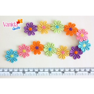 เทปดอกไม้ปัก ดอกไม้ตกแต่ง ลายดอกไม้กลีบมน สีเข้ม DIY Embroidery Flower Tape ขนาด 2.5 ซม. จำนวน 12 ดอก คละสี(รหัสzjj0002)