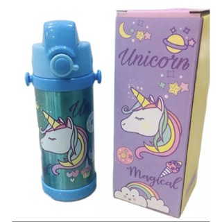 กระติกน้ำเด็ก กระติกน้ำ สแตนเลส ขวดน้ำเด็ก ลาย UNICORN  ยูนิคอร์น  ฟ้า   สแตนเลสอย่างดี SUS304 stainless เก็บความเย็น