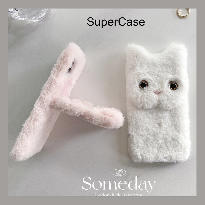 Plush Cat Stand Case For Samsung Galaxy S21 S20 S10 S9 S8 Plus Ultra Lite FE S10E S21+ S20+ S10+ S9+ S8+ Cover Cute Cartoon Holder Warm Fluff Soft Phone Case ราคา ถูกที่สุด ดีลบีเคเค แกลเลอรีภาพที่ 5