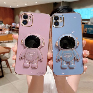 เคส iPhone 11 11 PRO 11 PRO MAX  เคสโทรศัพท์เคลือบด้วยไฟฟ้าบางเฉียบ + ขาตั้งนักบินอวกาศ 3D แบบพกพา