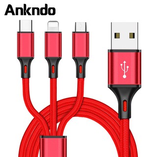 Ankndo สายชาร์จอย่างรวดเร็ว 3 in 1 สายชาร์จ USB Type C / สายฟ้า iphon/ Android ไมโคร