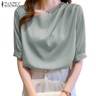 Zanzea เสื้อเบลาส์ คอวี ลําลอง สีพื้น แบบสวมหัว ฤดูร้อน สําหรับผู้หญิง