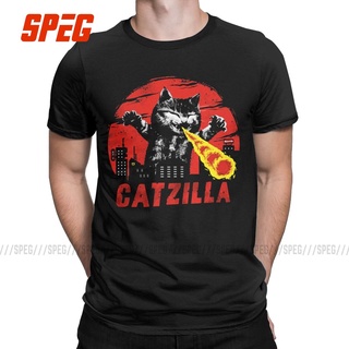 Nf2gd256ew เสื้อยืดลําลอง ผ้าฝ้าย แขนสั้น คอกลม พิมพ์ลาย Humor Catzilla Cat Kitty Monsters สําหรับผู้ชาย RYN126DGE27842