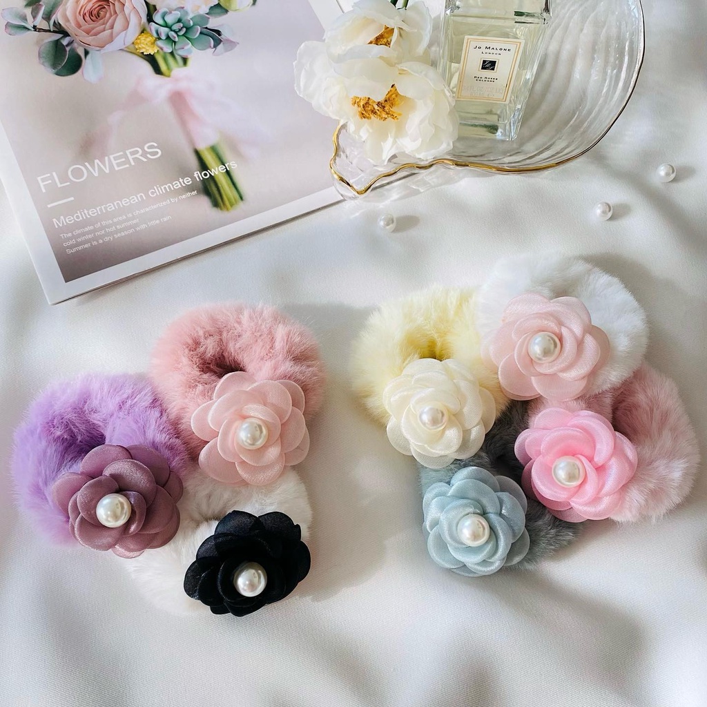 พร้อมส่งในไทย กิ๊บโบว์เกาหลี ยางรัดผมเกาหลี ยางรัดมุก ยางรัดผมมุก ยางรัดผมมุกดอกไม้ ยางมัดผมมุกดอกไม้ ยางมัดขน