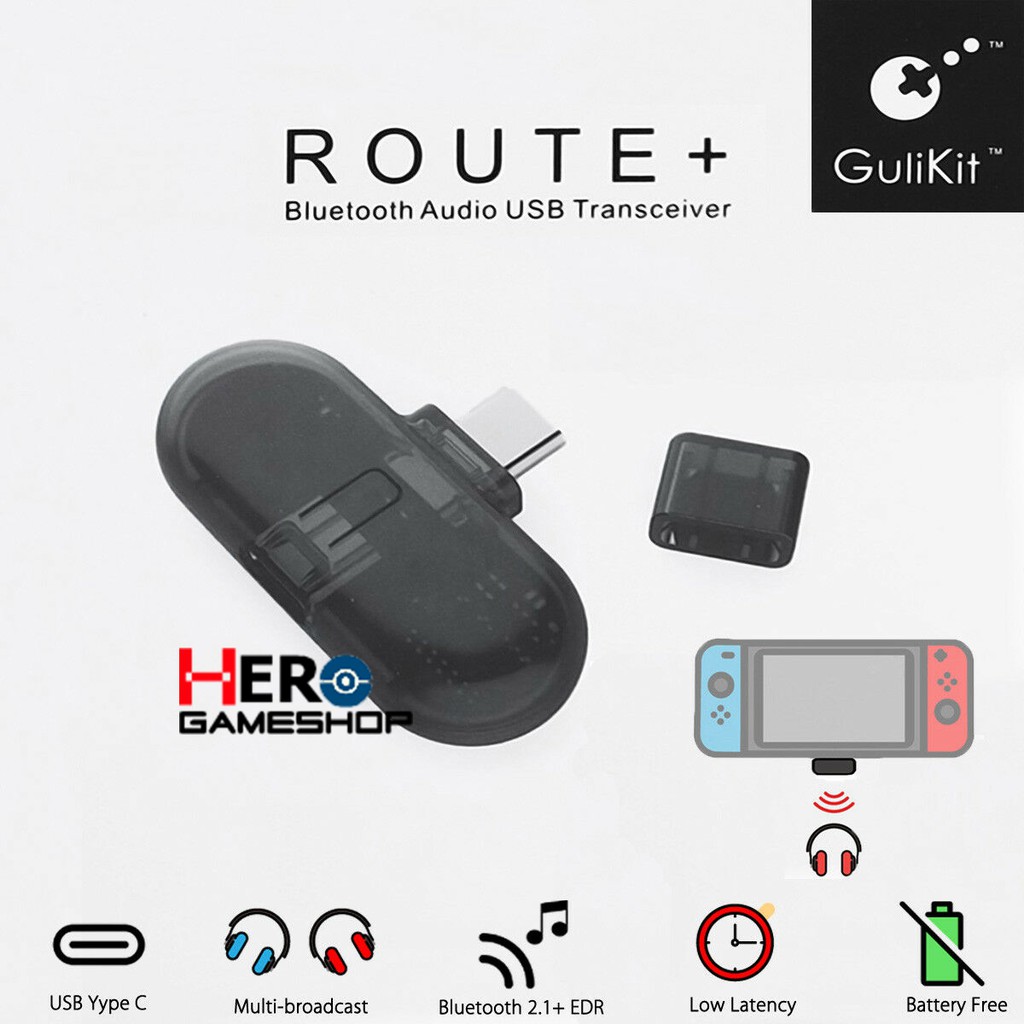 GuliKit Route+ Nintendo Switch USB C Bluetooth Audio Transmitter ตัวแปลงสัญญาณเสียงผ่านบลูทูธ
