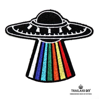 ตัวรีดติดเสื้อ ตัวรีดเอเลี่ยน จานบิน สีรุ้ง มนุษย์ต่างดาว NASA Alien UFO wop Patch งานปัก DIY ตัวรีด อาร์ม ติดเสื้อผ้า