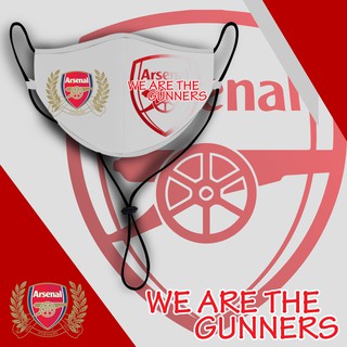 หน้ากากผ้า แมส ผ้า ผู้ใหญ่ มีสายคล้องคอ ลายอาเซนอล สีขาว arsenal