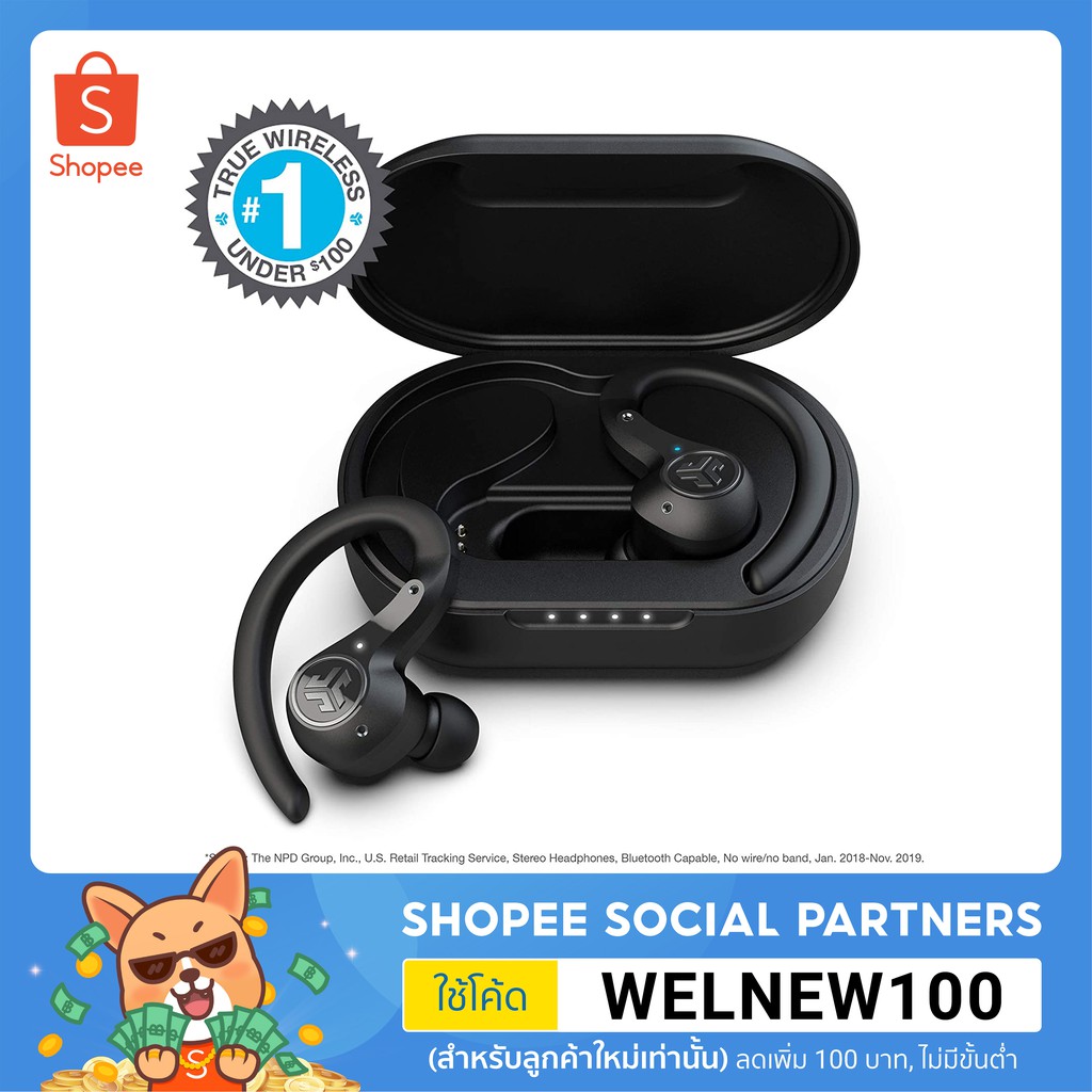 JLAB Epic Air Sport ANC หูฟังไร้สาย ตัดเสียงรบกวน สำหรับใส่ออกกำลังกาย กันฝุ่นกันน้ำ IP66 รับประกันศ