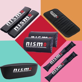 Nismo Carbon Fiber Car Seat Neck Headrest Safety Belt Pad Cover Shoulder Pad Gap Leak-Proof Slit Plug Sun Visor CD Clip Catcher Box Car Steering Wheel Cover for Nissan X-Trail Xterra Qashqai Sylphy