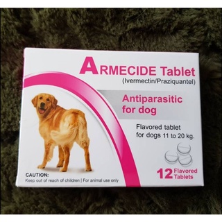 Armecide ป้องกันเห็บหมัด ไร พยาธิทางเดินอาหาร ในสุนัข (ล๊อตใหม่หมดอายุเดือน1/2025 อาเมคไซค์ 1กล่องมี12เม็ด