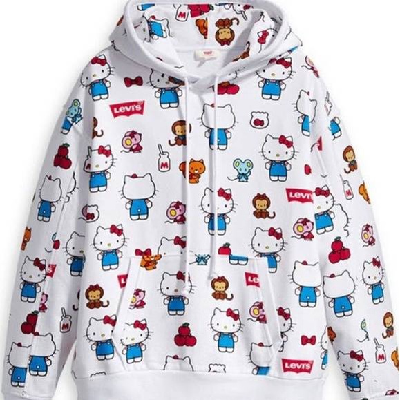 เสื้อฮู้ดแขนยาวสีขาว พิมพ์ลายเฮลโล คิตตี้  Levi's X Hello Kitty logo hoodie Special Collection สินค้