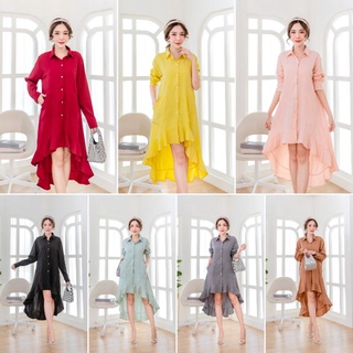 dress shirt/เชิ้ตทรงระบาย/เสื้อเชิ้ตผู้หญิง/เชิ้ตสีพื้น/สาวอวบ