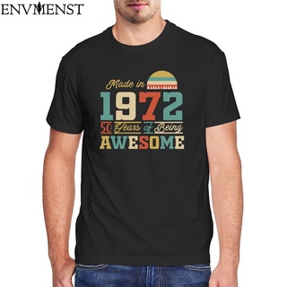 T-shirt  เสื้อยืดลําลอง แขนสั้น พิมพ์ลาย Kawaii 1972 Tee 50 Years Of Being Awesome 50Th สไตล์วินเทจ สําหรับวันเกิดS-5XL