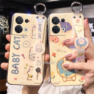 2022 New เคสโทรศัพท์ Blu-ray Casing OPPO Reno 8 8Pro 8Z 7 7Z 7Pro 6Z 6 Pro Z Find X5 Pro 5G 4G Phone Case Cartoon Cute Cat with Wristband Stand TPU Soft Case Shockproof Back Protective Cove เคสr