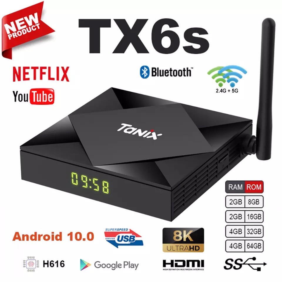TX6S CPU Allwinner H616 Android10 Dual WIFI 5G Bluetooth Lan100M Smart TV Box
