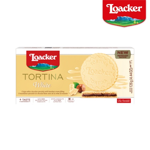 Loacker Tortina Original 3 ชิ้น เวเฟอร์ล็อกเกอร์ ออริจินัล เวเฟอร์เคลือบไวท์ช็อกโกแลต เวเฟอร์ ขนมช็อ