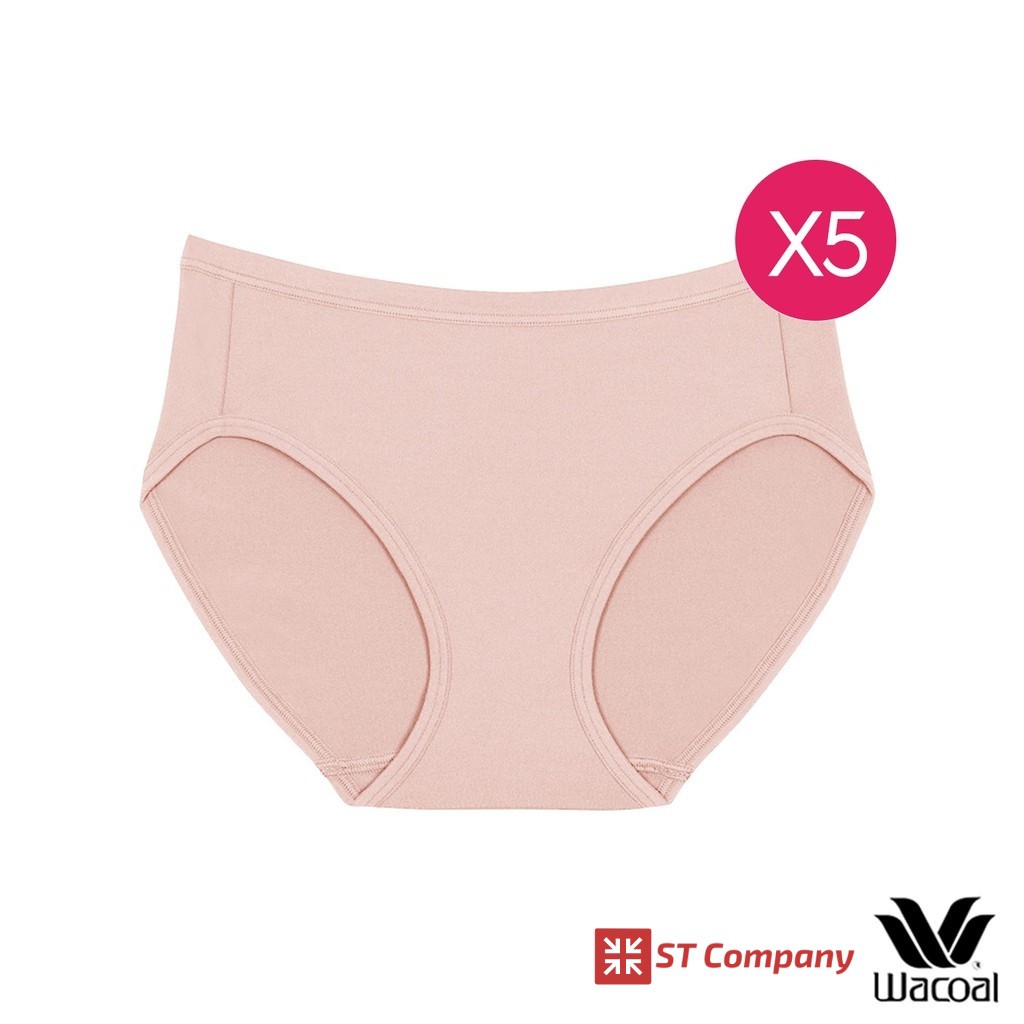 กางเกงใน Wacoal Panty ขอบเรียบ ทรง Bikini สีเบจ (5 ตัว) กางเกงในผู้หญิง วาโก้ บิกินี่ เอวต่ำ กระชับ 