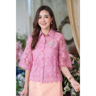Luxury Lace เสื้อลูกไม้อิตาลี่คอปกเกรดคุณภาพทอลายแน่น แต่งกระดุมด้านหน้า ใส่ออกงาน ทำบุญ LDF01