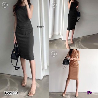 J9831 Dress เดรส แขนกุด แต่งจีบ