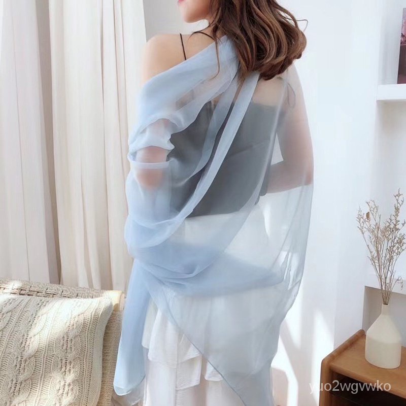 Womens Silk Scarf Summer Thin and All-Matching Scarf Spring Autumn and ...