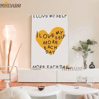 Nhdarc โปสเตอร์ผ้าใบ พิมพ์ลายคําคม Love สีเหลือง สไตล์นอร์ดิก โมเดิร์น สําหรับตกแต่งผนังบ้าน ห้องสตูดิโอ