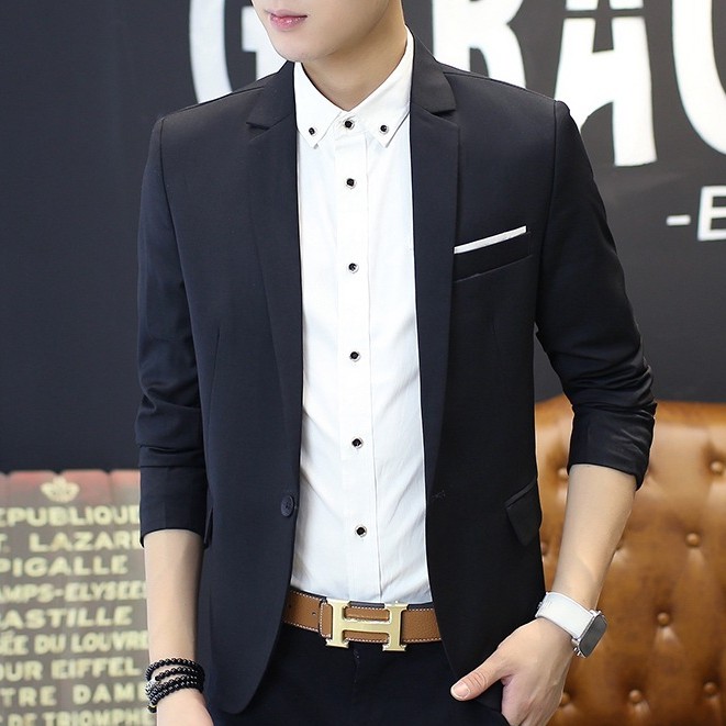 รูปแบบใหม่Jacket + เข็มกลัดMen Official Blazer Suit Casual Slim Tops England Suit Jacket