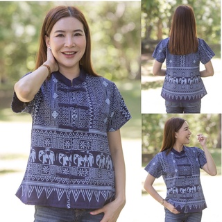 เสื้อคอจีนผ้าพิมพ์ลายช้าง