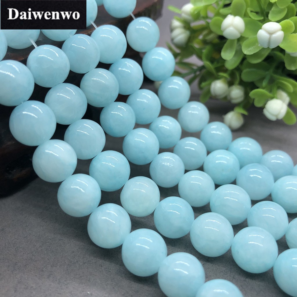 Blue Yellow Jade Beads สีฟ้าหยกเหลืองลูกปัด 4-12 มิลลิเมตรรอบธรรมชาติโมราหลวมลูกปัดหิน DIY