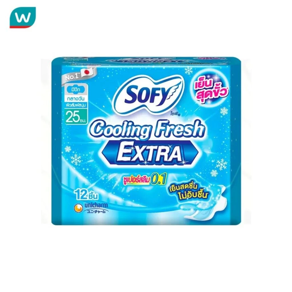 Sofy โซฟี คูลลิ่ง เฟรช เอ็กซ์ตร้า ซูเปอร์สลิม 0.1 กลางวัน มีปีก 25 ซม. 12 ชิ้น