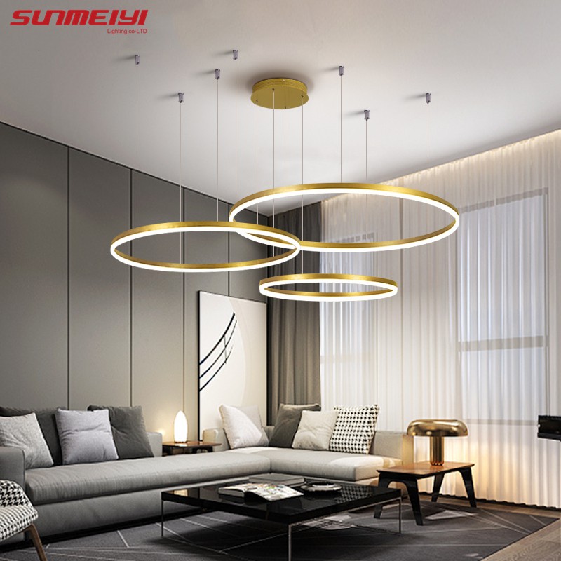 Sunmeiyi โคมไฟระย้า Led สีทอง สไตล์โมเดิร์น สําหรับแขวนเพดาน
