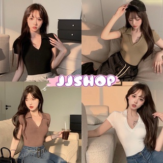 ่่JJ shop 💜พร้อมส่ง เสื้อบอดี้สูทไหมพรม คอปกทรงหน้าวีเรียบเนียนสายฝอปังที่สุด "DX-9732-H/D15" -N