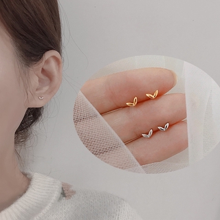ต่างหูรูปหัวใจ Cute Heart Stud Earrings Simple Women Girl Love Bean Sprouts Leaves Earring Jewelry Accessories Gift