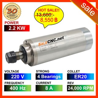 234.✅พร้อมส่ง✅สเปินเดิล Water Spindle 2.2KW/220V LA-2200-220V-4B-ER20-SKF แกนมอเตอร์ CNC Router milling เร้าเตอร์ มิลลิ่