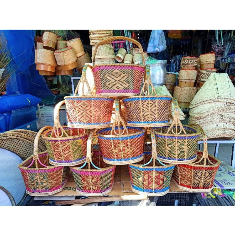 ตะกร้าหวาย ตะกร้าไปวัด ใบใหญ่