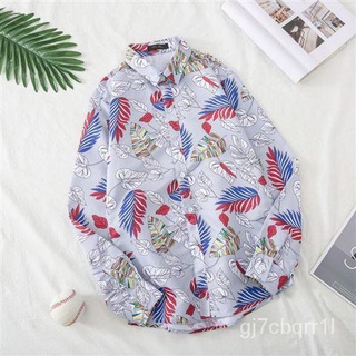 เสื้อเชิ้ตแขนยาวผู้ชายฤดูร้อนพิมพ์สไตล์ฮ่องกงฤดูใบไม้ร่วงคู่นักเรียนเยาวชนสไตล์เกาหลีหลวมเสื้อแจ็คเก็ตผู้ชาย