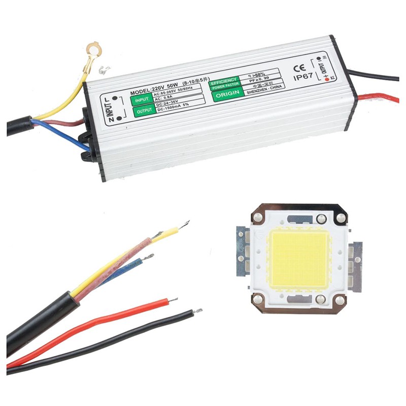 50w LED Driver กันน้ํา IP67 แหล่งจ่ายไฟอะแดปเตอร์กําลังสูง + ชิป LED 50W Bu