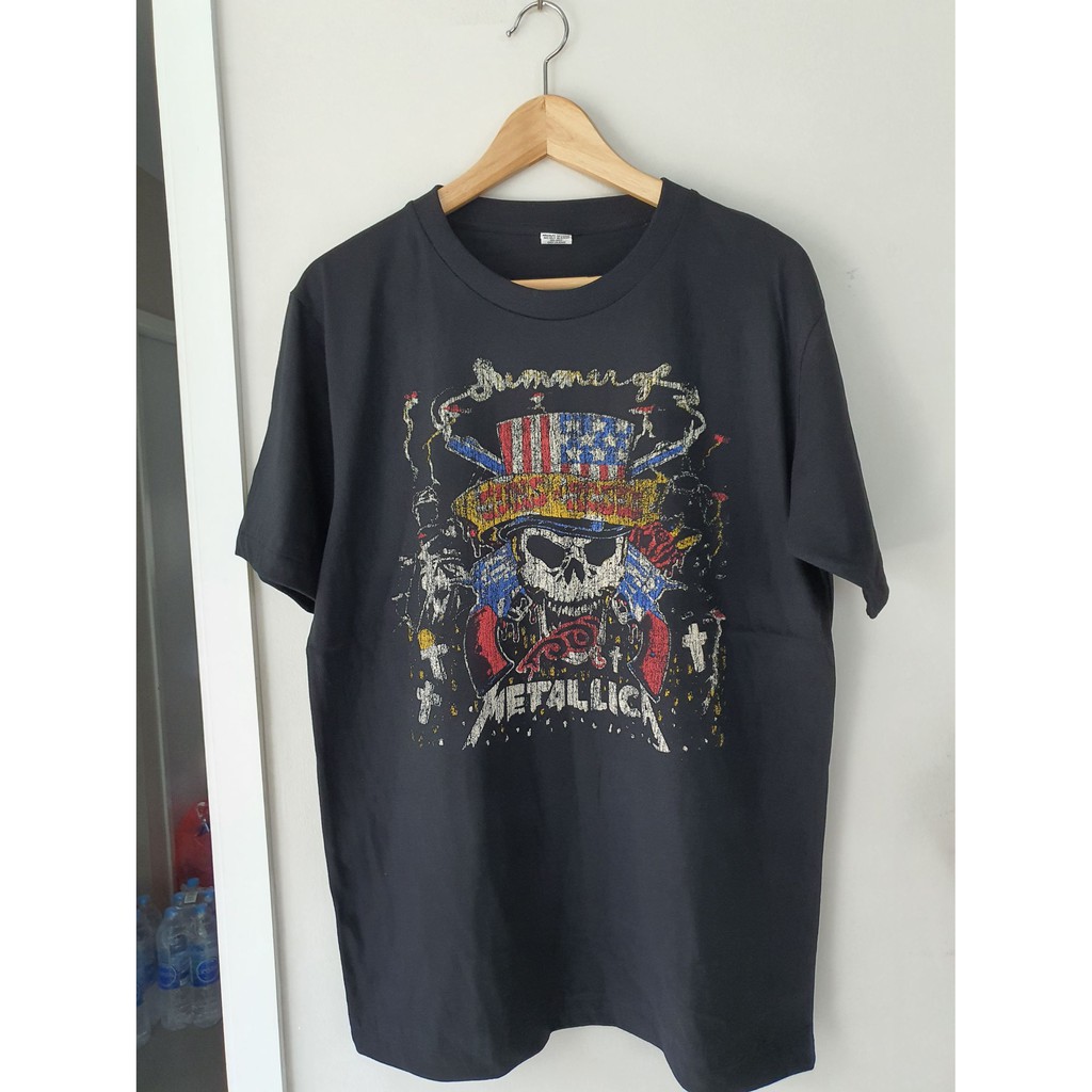 เสื้อยืดคอกลมเสื้อยืด Gun N Roses x Metallica T-shirtผ้าฝ้ายแท้