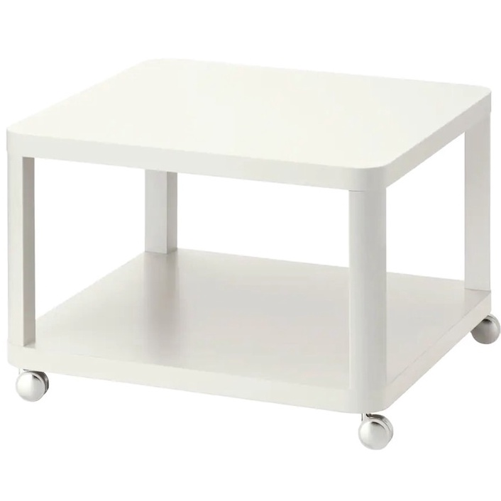 TINGBY Side table on castors, white 64x64 cm (ทิงบี โต๊ะข้างมีล้อเลื่อน, ขาว 64x64 ซม.)