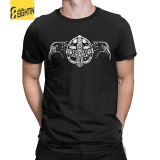 เสื้อยืดแขนสั้น คอกลม ผ้าฝ้าย 100% พิมพ์ลาย Viking Odins Ravens สไตล์วินเทจ สําหรับผู้ชายสามารถปรับแต่งได้