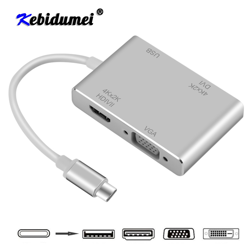 สายคอมพิวเตอร์ Hot 4 In 1 Usb 3.1 Usb C Type C To Hdmi-compatible Vga Dvi Usb 3.0 Adapter Cable For Laptop Apple Usb C #5