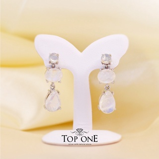 Top1Jewelry ต่างหูเงินแท้925 พลอย Rainbow Moonstone, Opal แท้