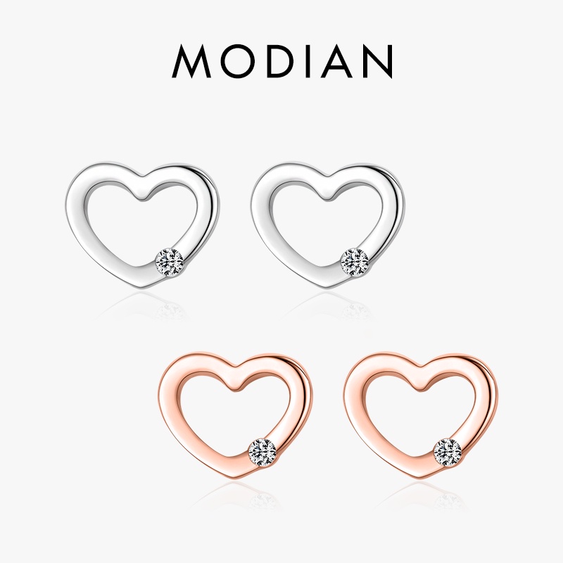 Modian ใหม่ ต่างหูสตั๊ด เงินแท้ 925 รูปหัวใจ สีโรสโกลด์ เครื่องประดับแฟชั่น สําหรับผู้หญิง