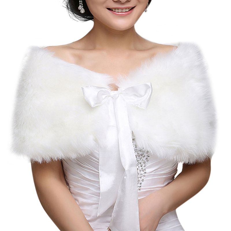 Yaa ผู้หญิงฤดูหนาวหนึ่งขนาด Warm Faux Fur Cape เสื้อคลุมงานแต่งงานห่อผ้าคลุมไหล่เจ้าสาวสําหรับ Jac - รูปที่ 7